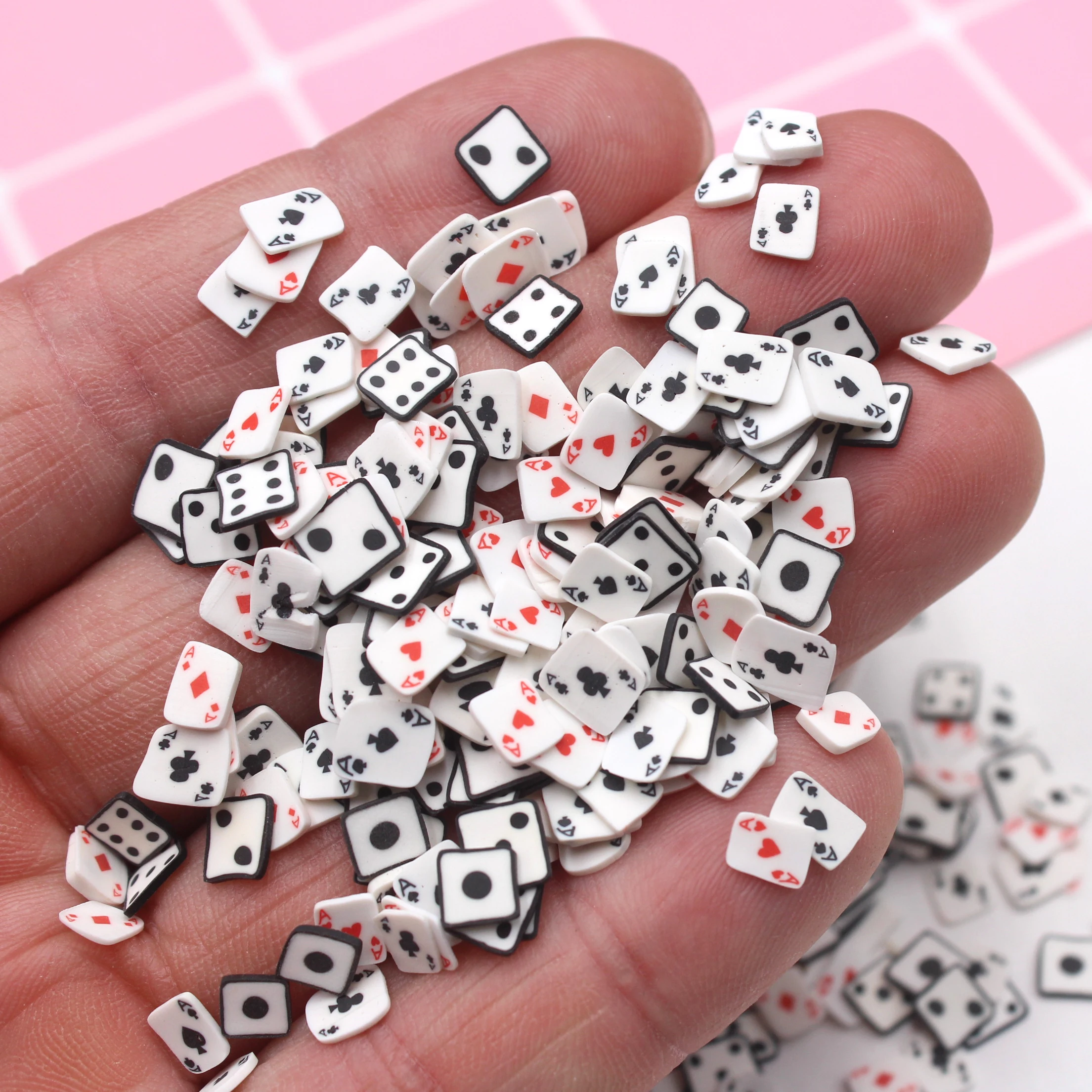 100g/Daudz Gļotu Piederumi Poker Kartes Sajauc Šķēles Mīksto Keramikas Kubiņi Sprinkles Apdares Komplekti0