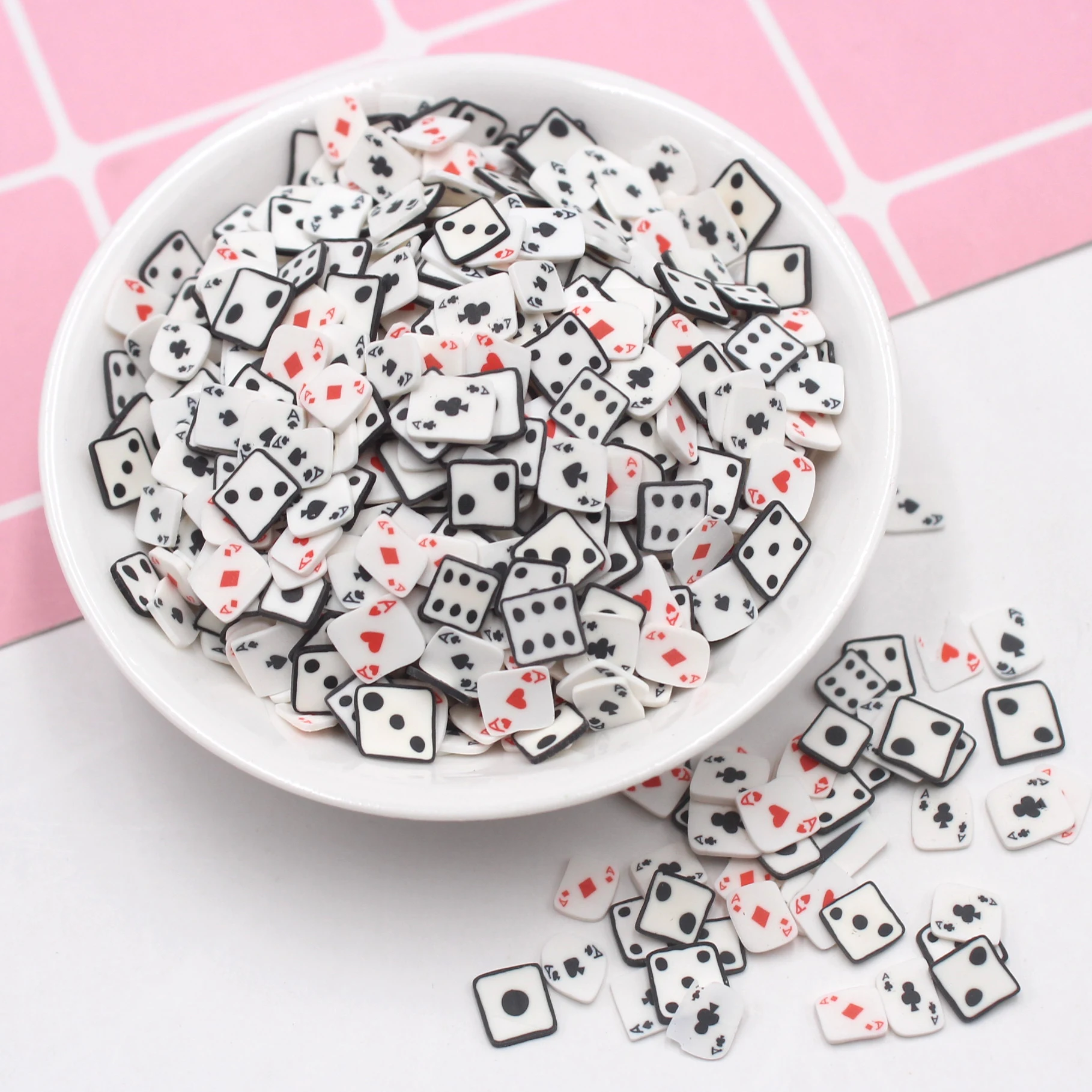 100g/Daudz Gļotu Piederumi Poker Kartes Sajauc Šķēles Mīksto Keramikas Kubiņi Sprinkles Apdares Komplekti1