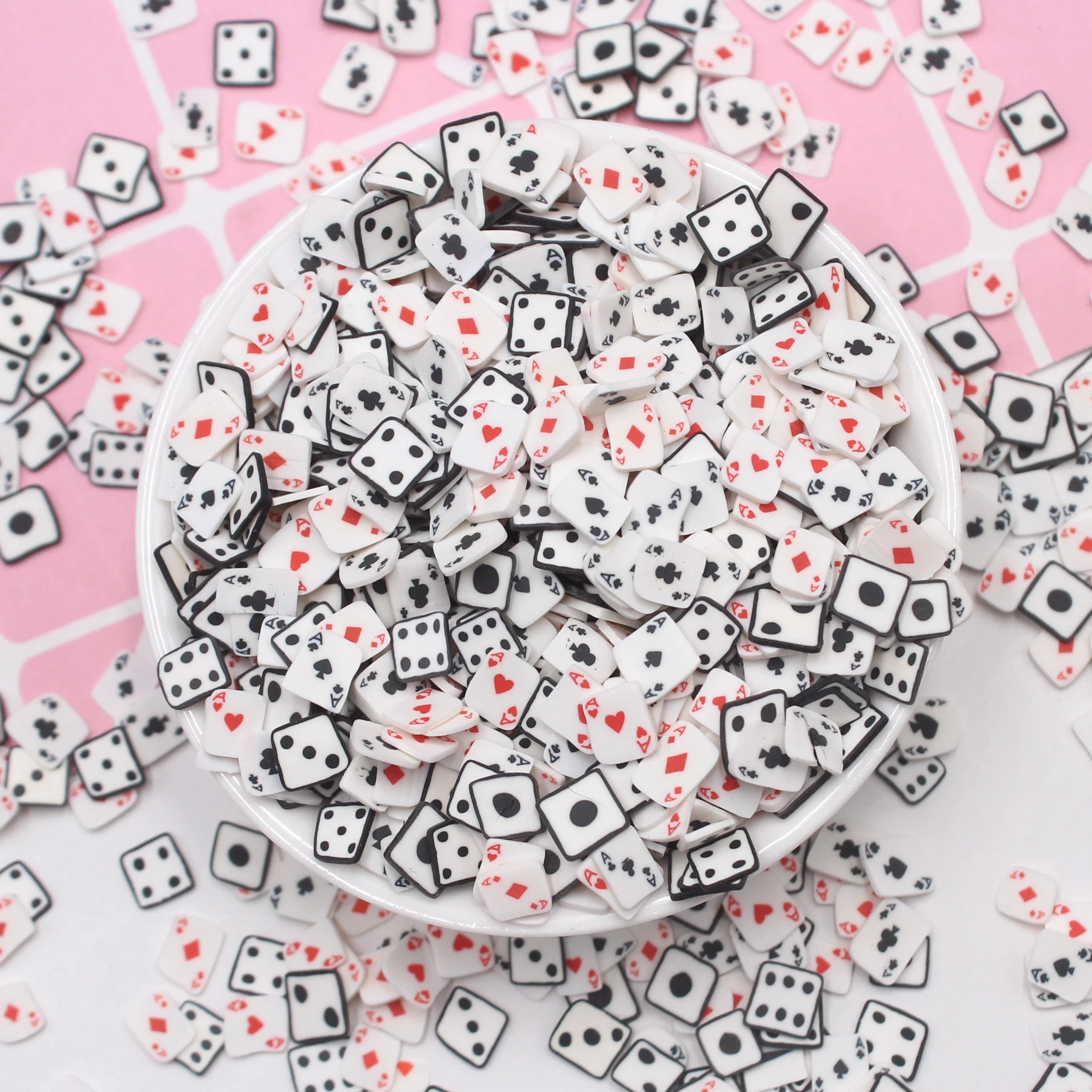 100g/Daudz Gļotu Piederumi Poker Kartes Sajauc Šķēles Mīksto Keramikas Kubiņi Sprinkles Apdares Komplekti3