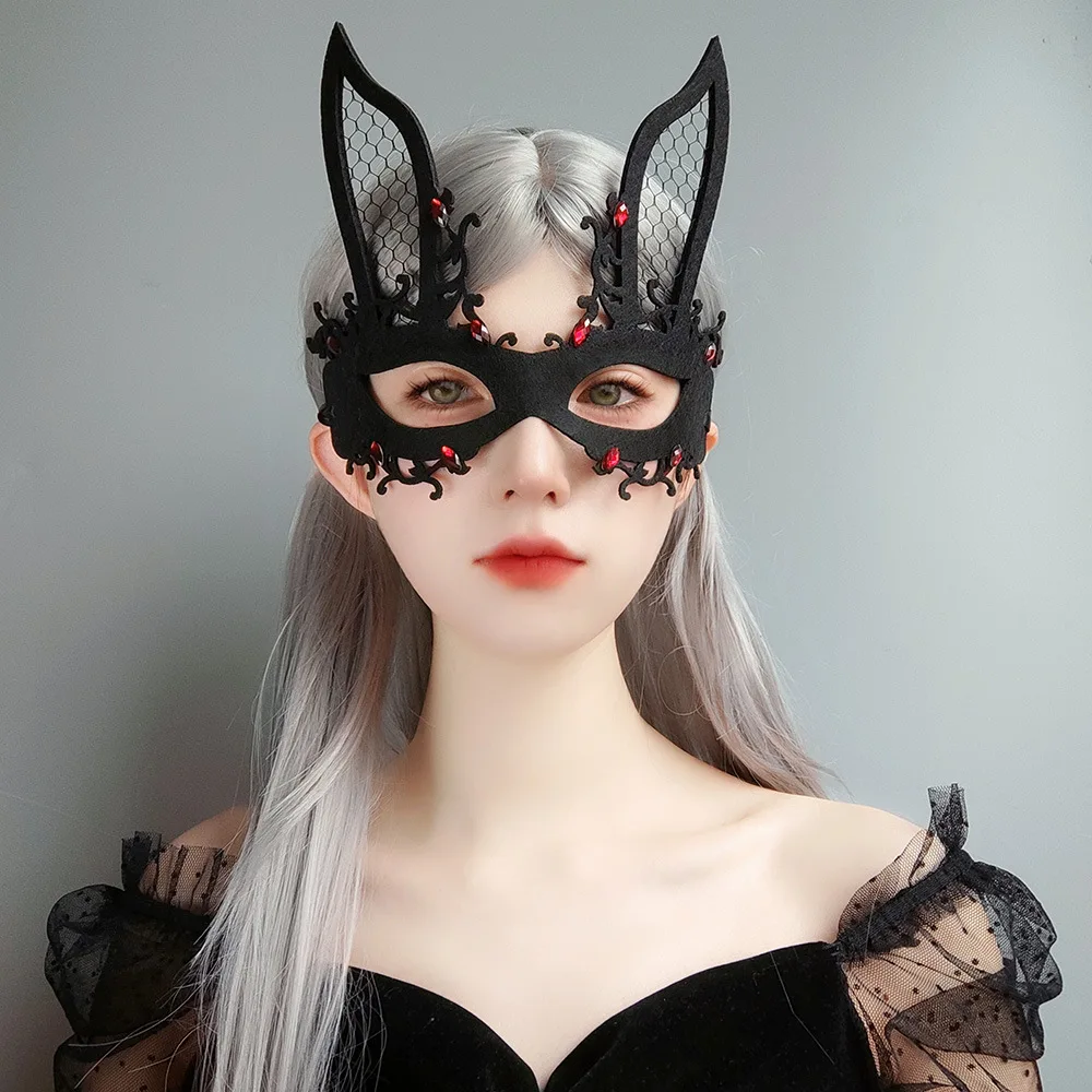 1pc Halloween, Lieldienas Naktsklubs, Bārs Truša Maska Masku Šovs Pusi Sejas Bunny Girl Maska Sejas Modes Dekoratīvās Puses2