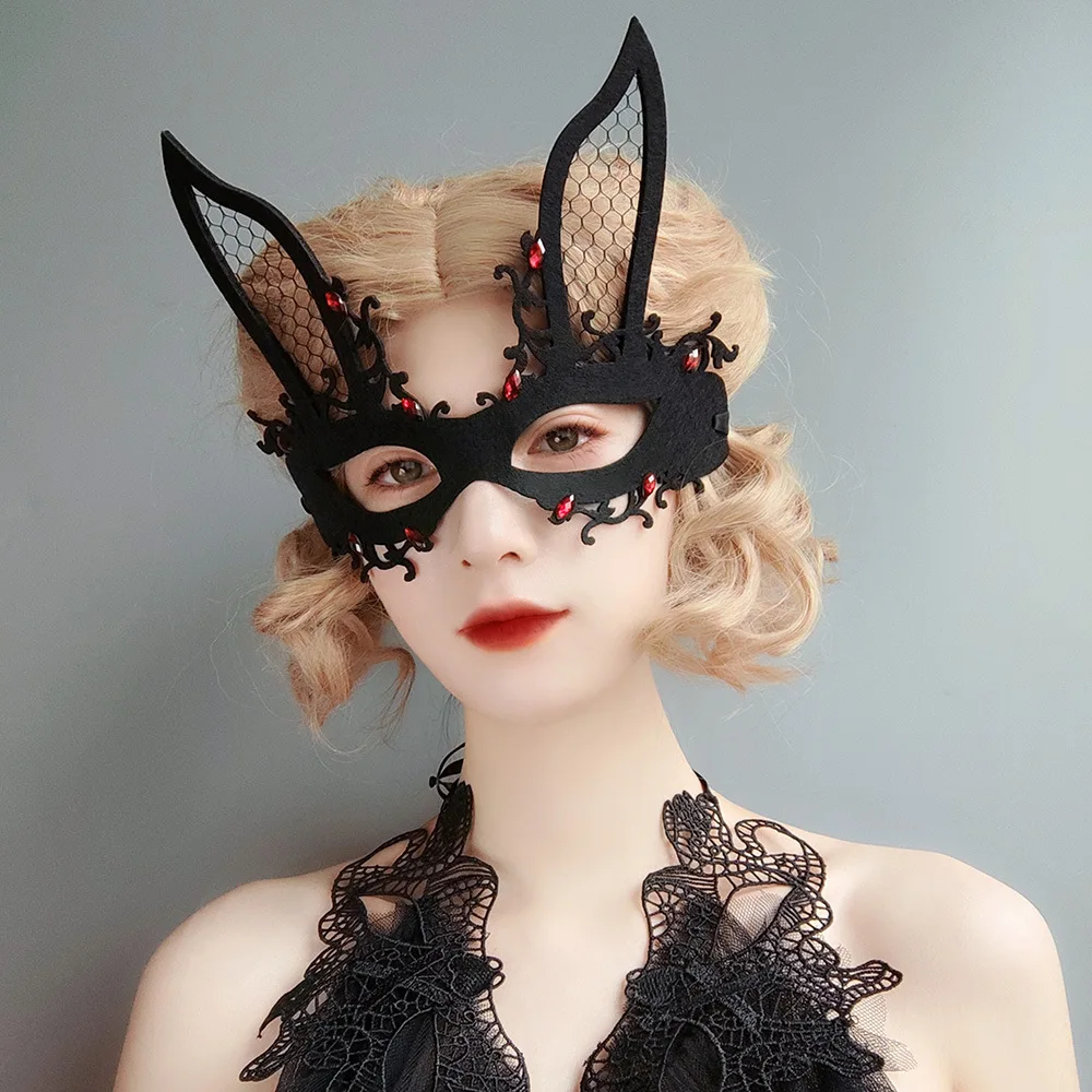 1pc Halloween, Lieldienas Naktsklubs, Bārs Truša Maska Masku Šovs Pusi Sejas Bunny Girl Maska Sejas Modes Dekoratīvās Puses3