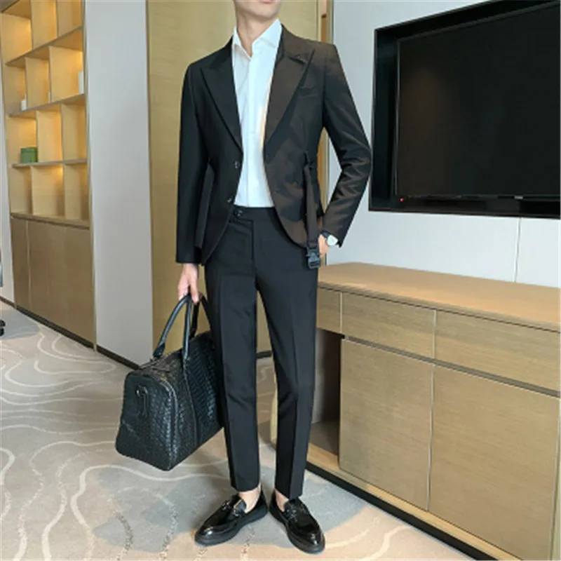 2 Gabals Kostīmi ar Biksēm Luksusa Vīriešu Uzvalki Komplekts Jostas Dizainers Slim Fit Balta Žakete, Kāzu Balles Kleitu Cilvēks Gadījuma Ternos Kostīms2