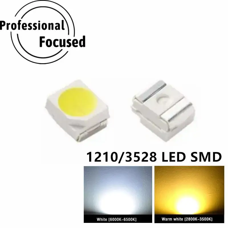 200PCS/DAUDZ 1210 baltās 3528 SMD LED spilgti baltās gaismas diodes 5000-7000k 6-7lm 2000-2200mcd 2.8-3.6 v 3528 balts0