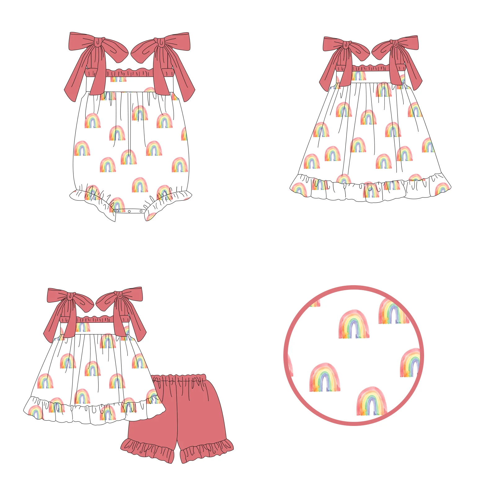 2023 Jaundzimušo Bērnu Romper Boutique Baby Girl Vasaras Apģērbs Zīdainis, Mežģīnes, Mežģīņu Varavīksnes Drukas Strappy Komplekts1