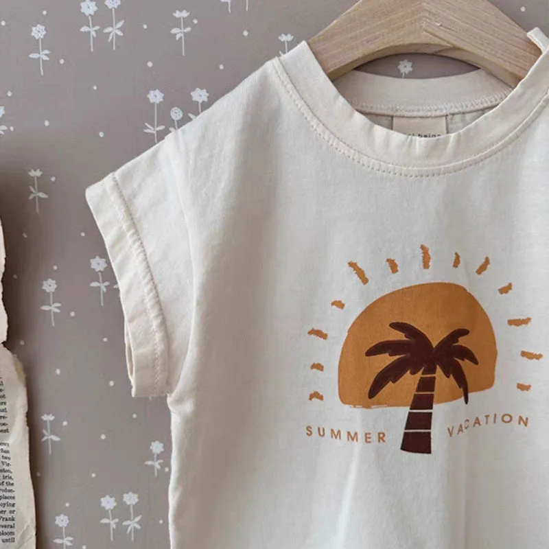 2023 Vasaras pavisam Jaunu Toddler Mīksto Kokosriekstu Koku Drukāt Gadījuma T-krekls Bērnu, Zēnu, Meiteņu Modes Mīksti Kokvilnas ar Īsām Piedurknēm Tees Augšu1