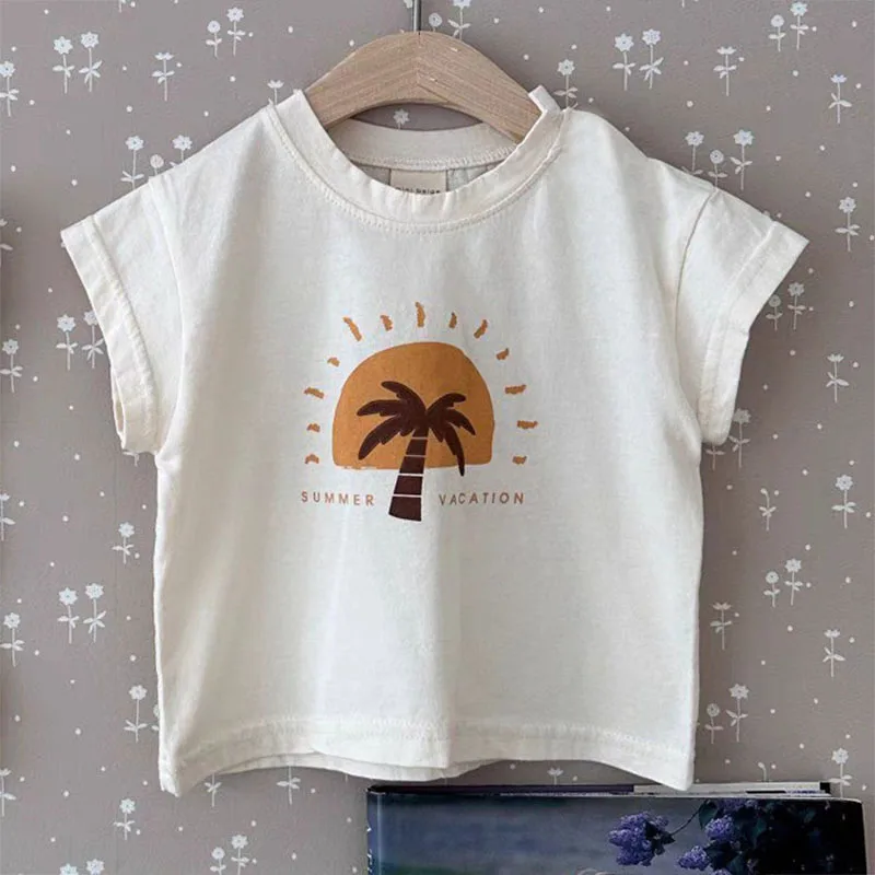 2023 Vasaras pavisam Jaunu Toddler Mīksto Kokosriekstu Koku Drukāt Gadījuma T-krekls Bērnu, Zēnu, Meiteņu Modes Mīksti Kokvilnas ar Īsām Piedurknēm Tees Augšu2