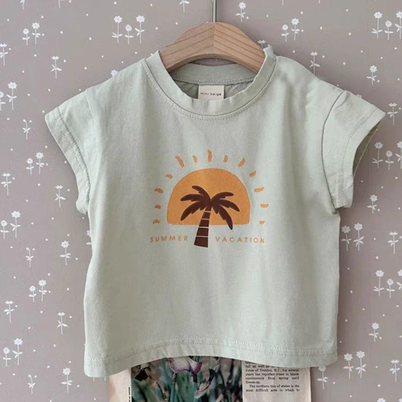 2023 Vasaras pavisam Jaunu Toddler Mīksto Kokosriekstu Koku Drukāt Gadījuma T-krekls Bērnu, Zēnu, Meiteņu Modes Mīksti Kokvilnas ar Īsām Piedurknēm Tees Augšu3