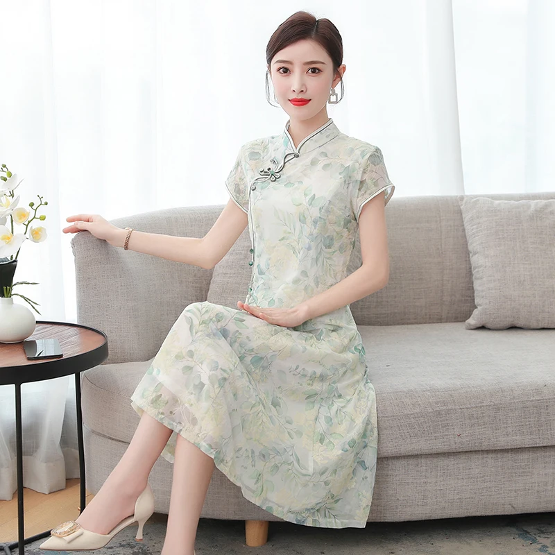 2023 vasaras uzlabota jaunas skaistas drēbes Ķīniešu stilā cheongsam kleitu ilgi-vārdu sievišķīgs temperaments1