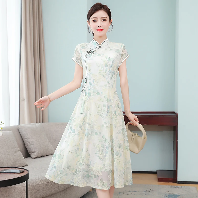 2023 vasaras uzlabota jaunas skaistas drēbes Ķīniešu stilā cheongsam kleitu ilgi-vārdu sievišķīgs temperaments3