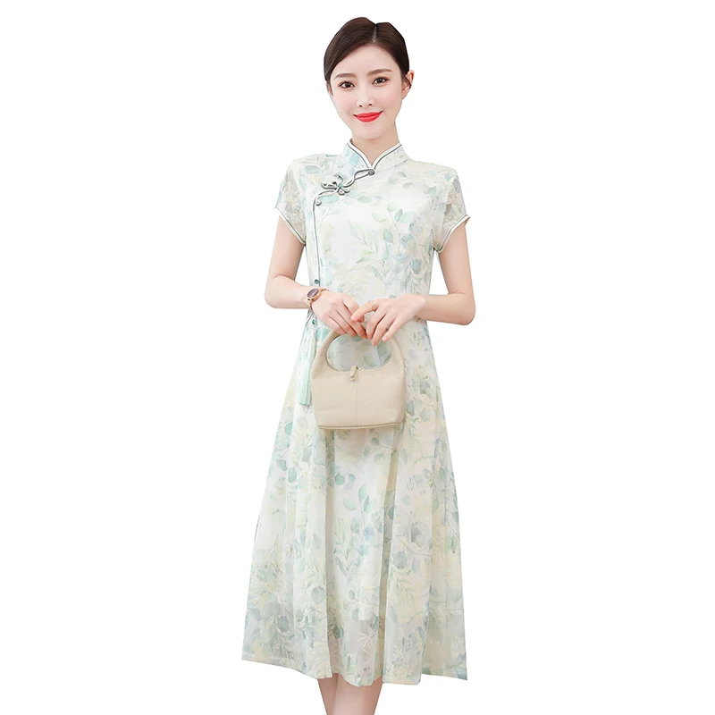 2023 vasaras uzlabota jaunas skaistas drēbes Ķīniešu stilā cheongsam kleitu ilgi-vārdu sievišķīgs temperaments4