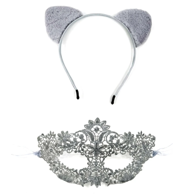 2x Maskēties Maska, Plīša Cepures Komplekts Sievietēm Pusi Sejas Maska Mardi Gras Maska Dropship5