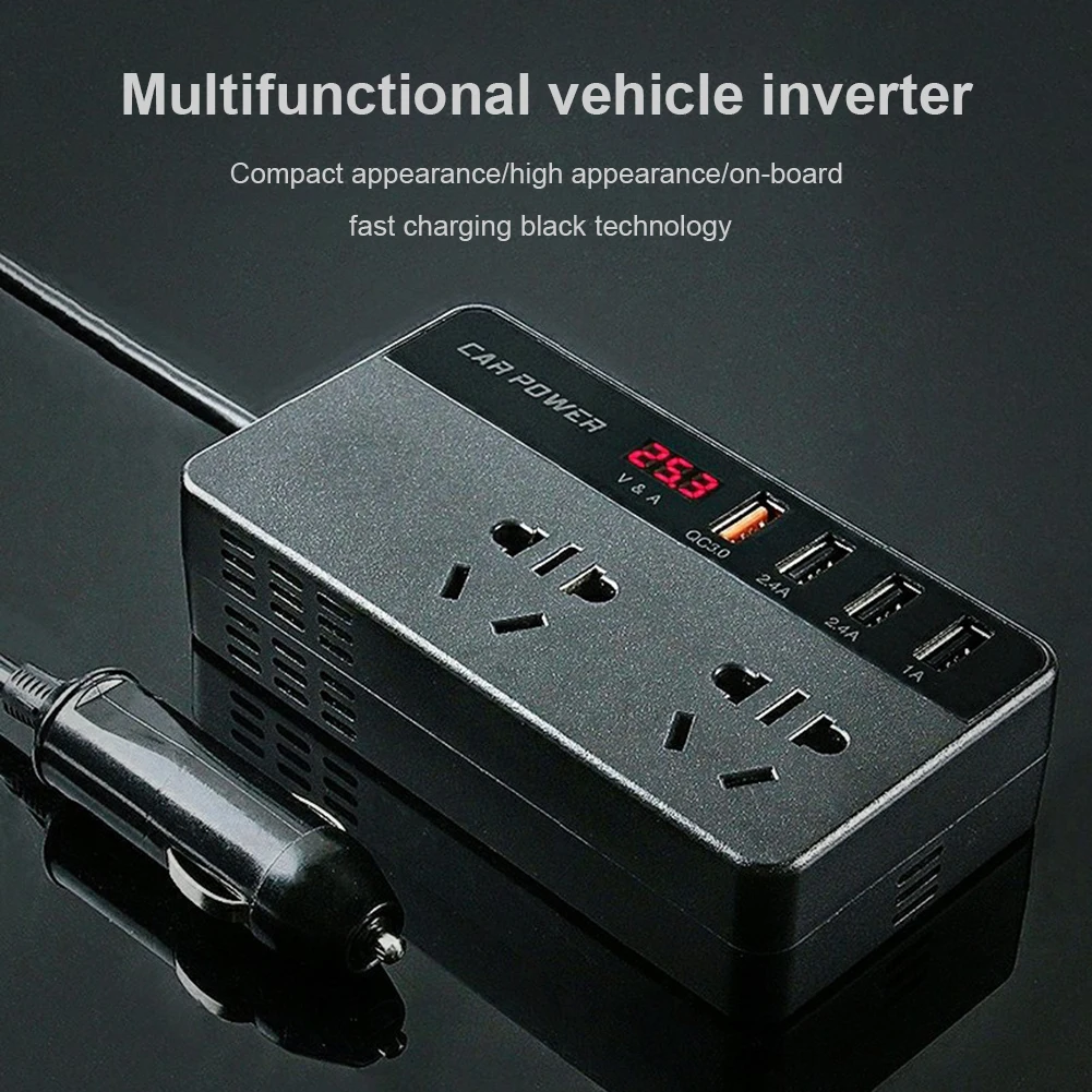 300W Car Inverter DC 12V uz AC 220V Pārveidotājs Noieta 4 USB Ātrās Uzlādes Universālā Kontaktligzda Barošanas Adapteri Inverter Ierīces MGO30