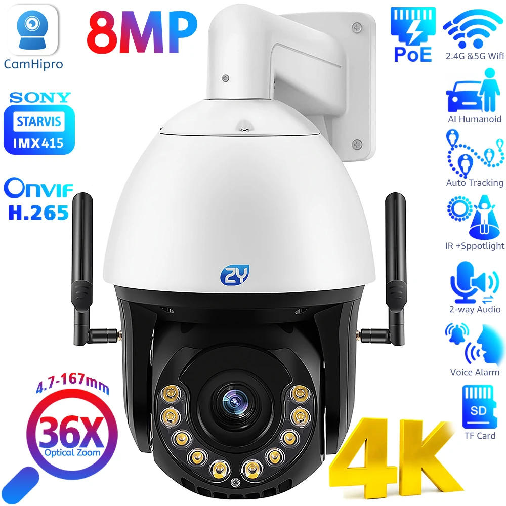 4K 36X Optisko Tālummaiņu Novērošanas Kameras Āra 8MP Cilvēku/Auto Detect Auto Izsekošanas Ātrumu Dome 150M Krāsu Nakts Wifi PoE Kamera0