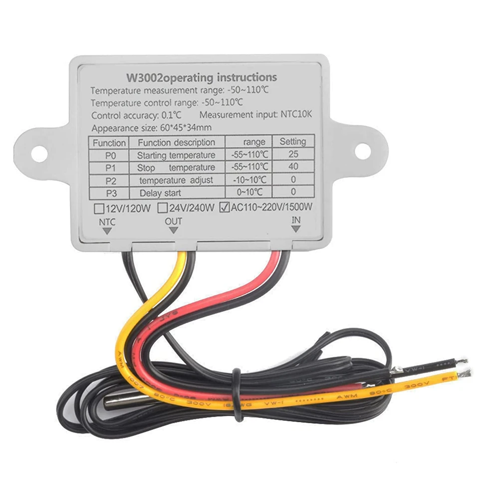 50gab W3002 12V 220V LED Digitālā Temperatūras regulators Termostats Thermoregulator Sensors Ledusskapis, Apkures, Dzesēšanas Slēdzis Mērītājs4