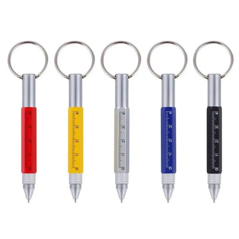 6 1 Mini Daudzfunkciju Lodīšu Pildspalvu Maza Mēroga Keychain Pildspalvas Metāla Skrūvgriezi Līmeņrādi Stylus Touch Screen Rīku Pen1