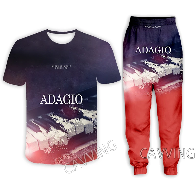 ADAGIO-Rock 3D Iespiesti Gadījuma T-krekls + Bikses Skriešanas Bikses vai Bikses, Uzvalks, Drēbes Sieviešu/ Vīriešu Uzvalku Komplekti Apģērbi0
