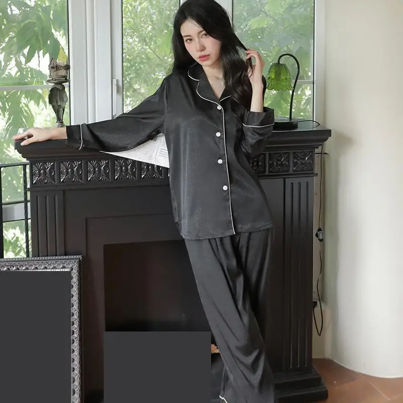 Atloks Ar Garām Piedurknēm Pidžamas Komplekts Sievietēm Sleepwear Apakšveļas Krekls, Bikšu Miega Uzvalks Pavasara Rudens Gadījuma Zaudēt Satīna Pyjama Homewear0