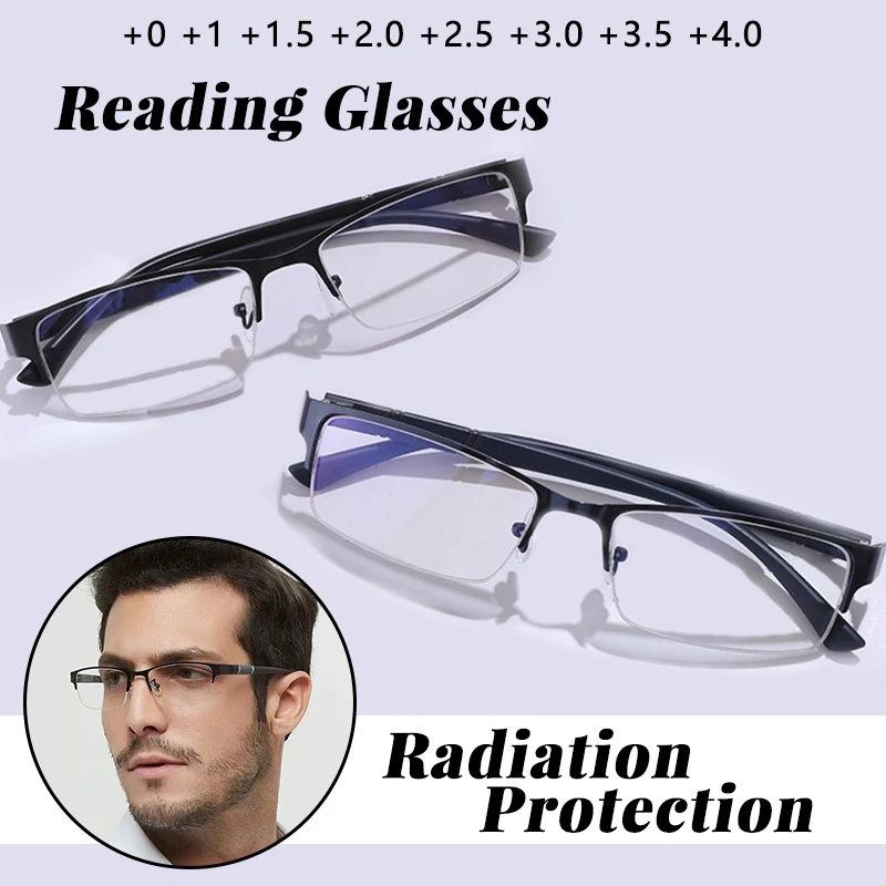 Biznesa Lasīšanas Brilles Vīriešiem Presbyopic Pusi-rāmja Brilles Zilā Gaisma Brilles Datoru Brilles 1.0 Līdz +4.0 Vīriešu Brilles0