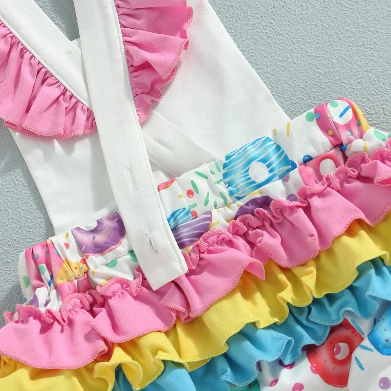 Bērnu Vasaras Apģērbu Jaundzimušā bērna Baby Girl Apģērbu bez Piedurknēm Savirmot Donut Drukāt Romper Jumpsuit Galvu 2gab Tērpiem4