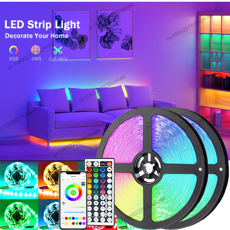 DuDu LED Gaismas 100ft SMD 5050 LED Sloksnes Gaismas DC5V RGB Led Lentes Bluetooth Remote LED Gaismas Istaba Guļamistaba Dekorēšana Neona0
