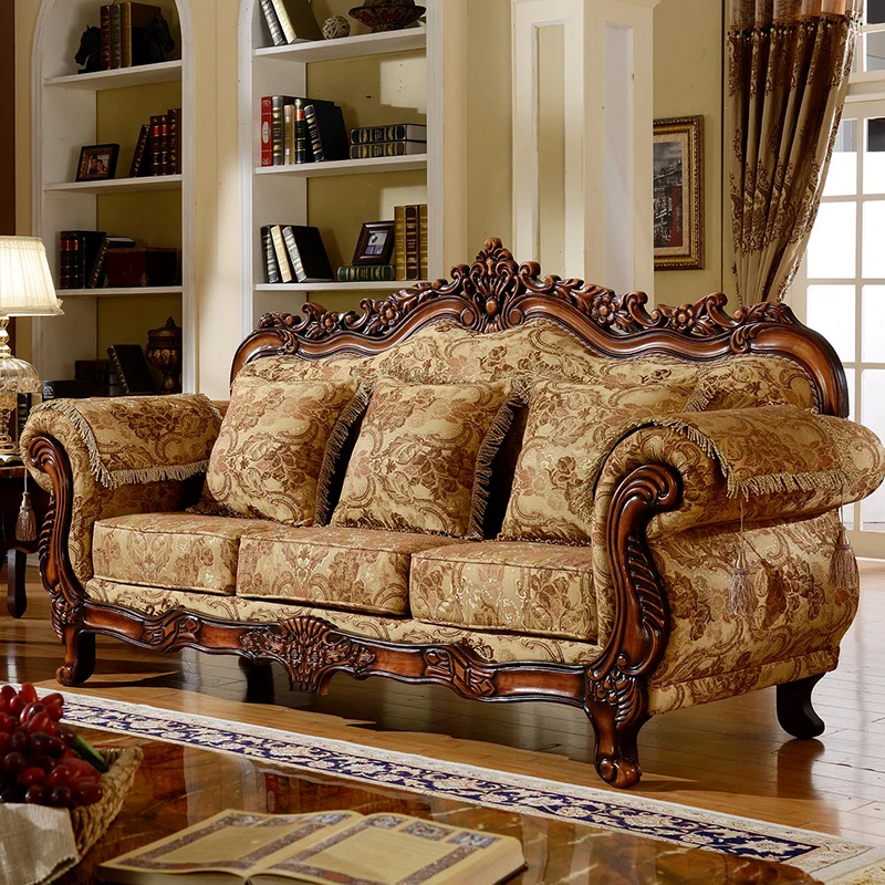 Eiropas auduma dīvāns, noņemams un mazgājams Amerikas pastorālo ciets koks cirsts dzīvojamā istaba luksus mēbeles0