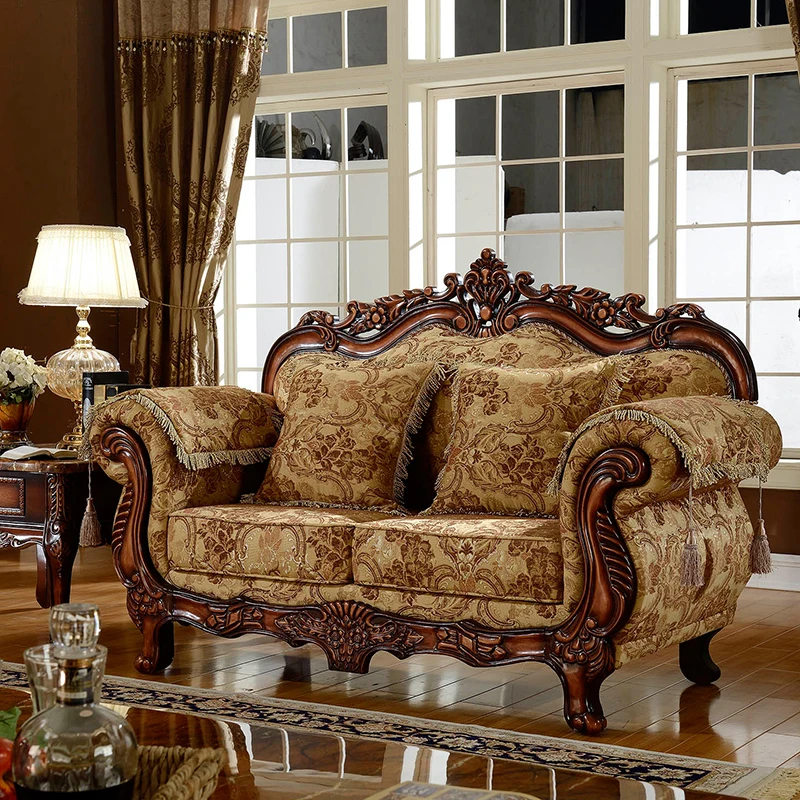 Eiropas auduma dīvāns, noņemams un mazgājams Amerikas pastorālo ciets koks cirsts dzīvojamā istaba luksus mēbeles2