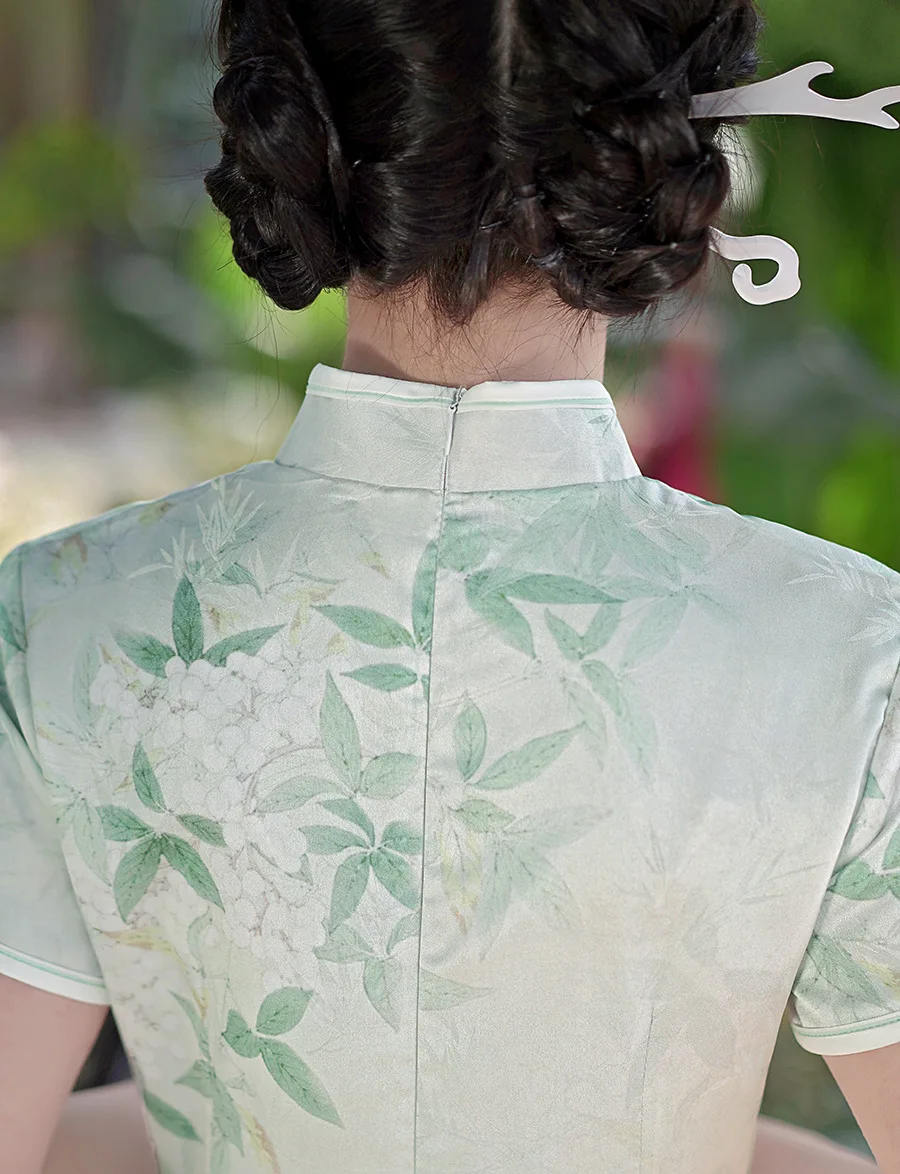 Elegants Slim Qipao Sieviešu Vintage Ziedu Stila Cheongsam Tradicionālo Īsām Piedurknēm Meitenei Ķīniešu Kleita5