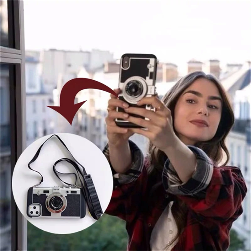 Emīlija Parīzē 3D Retro Kameras Tālrunis Lietā Par iPhone 13 12 11 Pro XS Max X XR 8 7 Plus SE Luksusa Siksniņa Triecienizturīgs Aizmugurējo Vāciņu0
