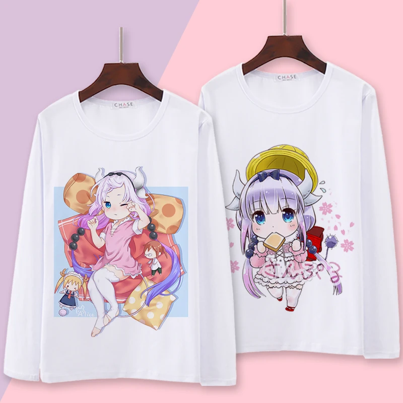 Garām Kobajaši ir Dragon Meitene Cosplay T Krekls Kanna Kamui Tohru Pavasara Rudens garām Piedurknēm Anime T-krekls ar Multfilmas Top Tee Kostīms0