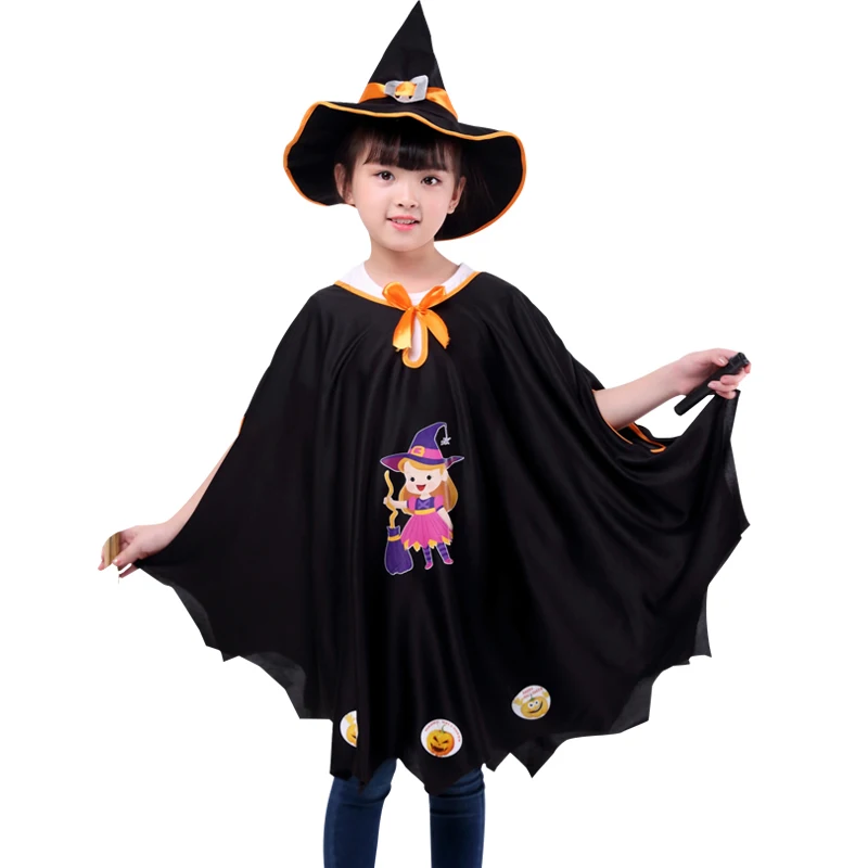 Halloween Bērniem Raganu Tērpi Vednis Apmetnis Cape Cepure Komplekts Anime Cosplay Karnevāls Grupa Meitenes Zēni Burvis3