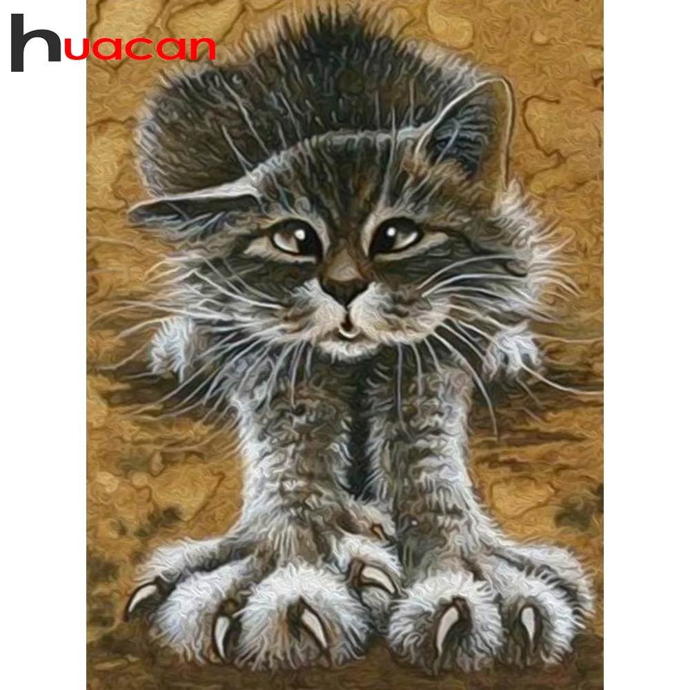 Huacan 5d DIY Dimanta Krāsošana Pilnu Kvadrātveida/Apaļā Kaķis krustdūrienā Izšūšanas Komplekti Mozaīkas Dzīvnieku Gleznas Interjera0