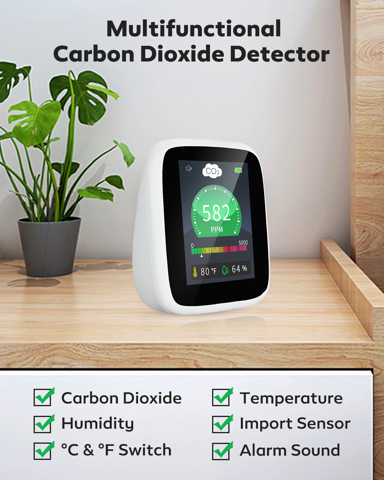Iekštelpu CO2 Mērītājs, Temperatūras Oglekļa Dioksīda Detektoru Gaisa Kvalitātes Monitors NDIR Sensors Datums Malkas 400~5000ppm Diapazons CO2 Detektors3