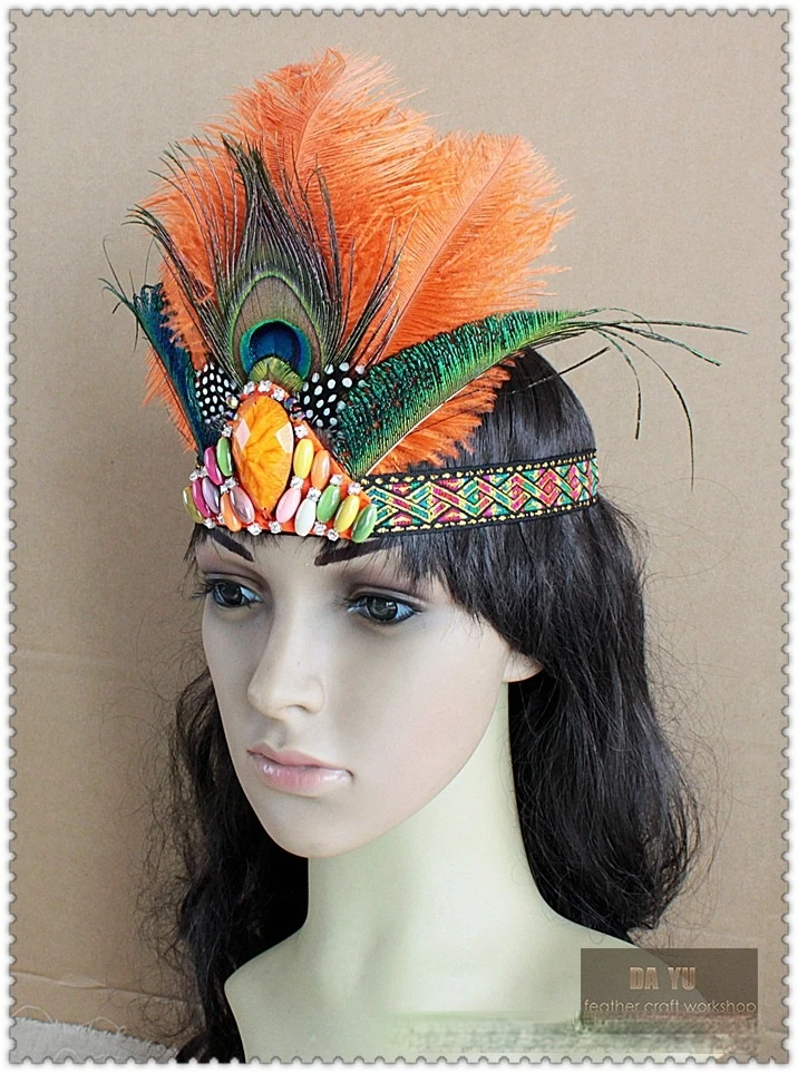Indijas Galvenais Cosplay Piederumi Pāva Spalvu Cepures Halloween Mājās Tēmu Puse Princese Eksotisko Stilu Galvassegu0