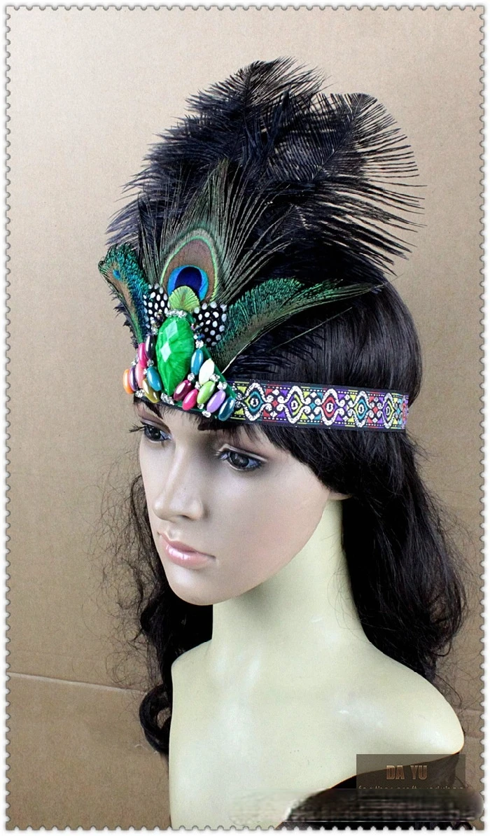 Indijas Galvenais Cosplay Piederumi Pāva Spalvu Cepures Halloween Mājās Tēmu Puse Princese Eksotisko Stilu Galvassegu1