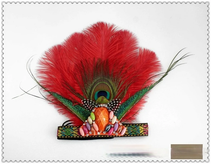 Indijas Galvenais Cosplay Piederumi Pāva Spalvu Cepures Halloween Mājās Tēmu Puse Princese Eksotisko Stilu Galvassegu3