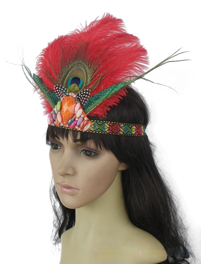 Indijas Galvenais Cosplay Piederumi Pāva Spalvu Cepures Halloween Mājās Tēmu Puse Princese Eksotisko Stilu Galvassegu4