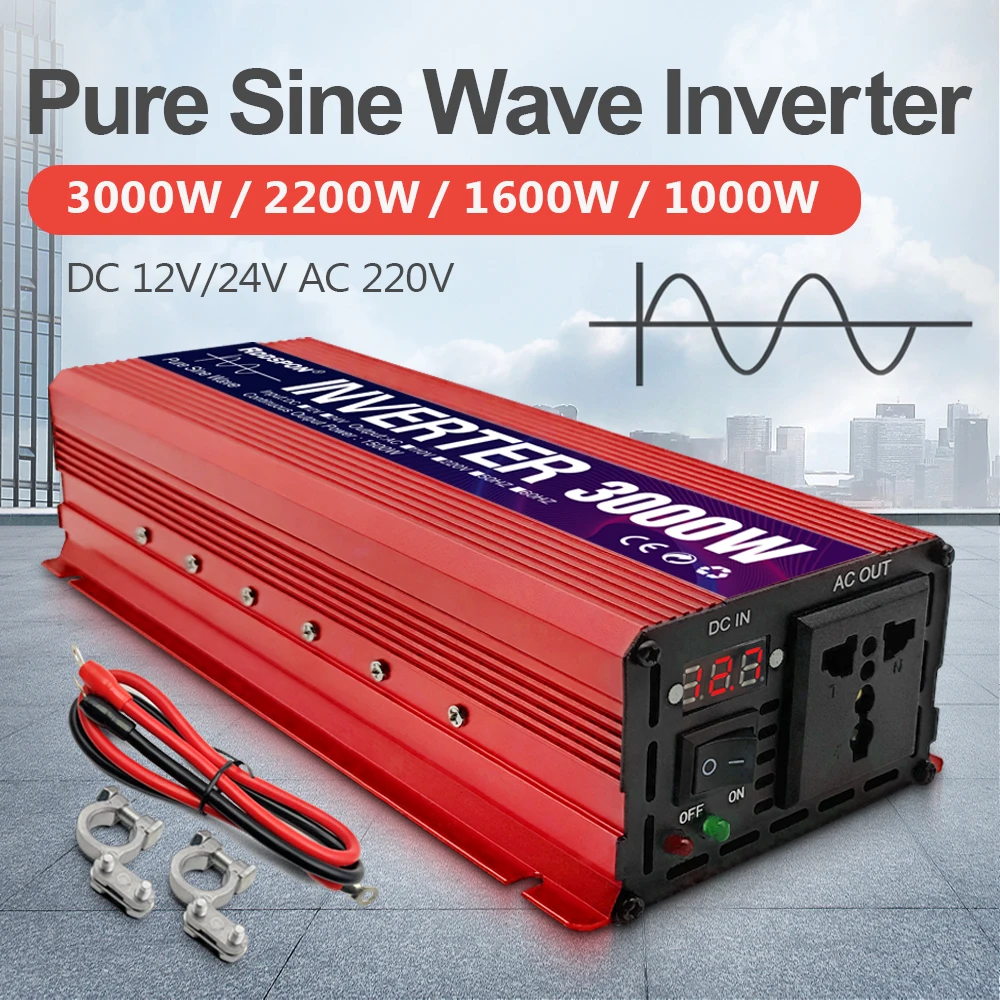 Jaunā Pure Sine Wave Inverter DC 12V Uz AC 110V/220V 1000W 1600W 2200W 3000W Portatīvo Barošanas Sprieguma Pārveidotājs Saules Auto Invertori0