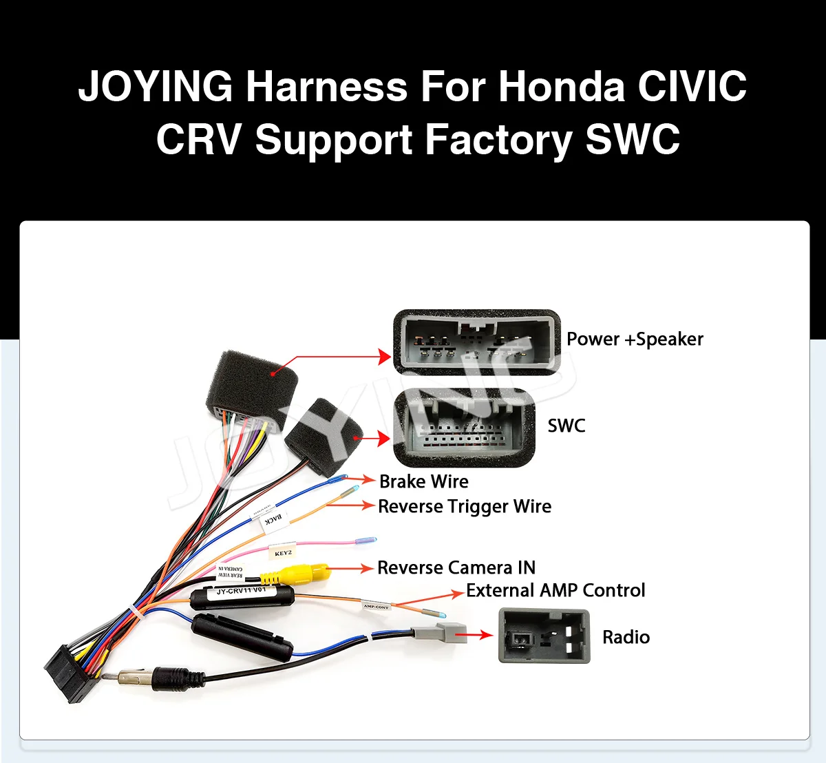 Joying vadu ISO josta Honda CIVIC CRV auto radio strāvas adapteris, barošanas kabelis radio plug0
