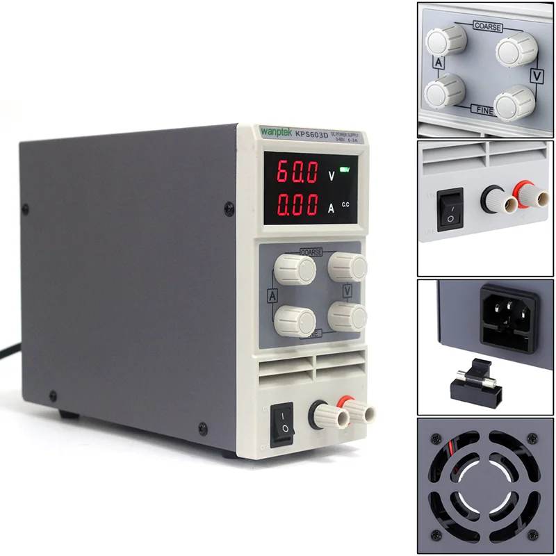 KPS603D Regulējamu Precizitāti Dubultā LED Displejs Slēdzis DC Strāvas Padeve Aizsardzības Funkcijai 0-60V/0-3A 110V-230V 0.1 V/0.01 ES2