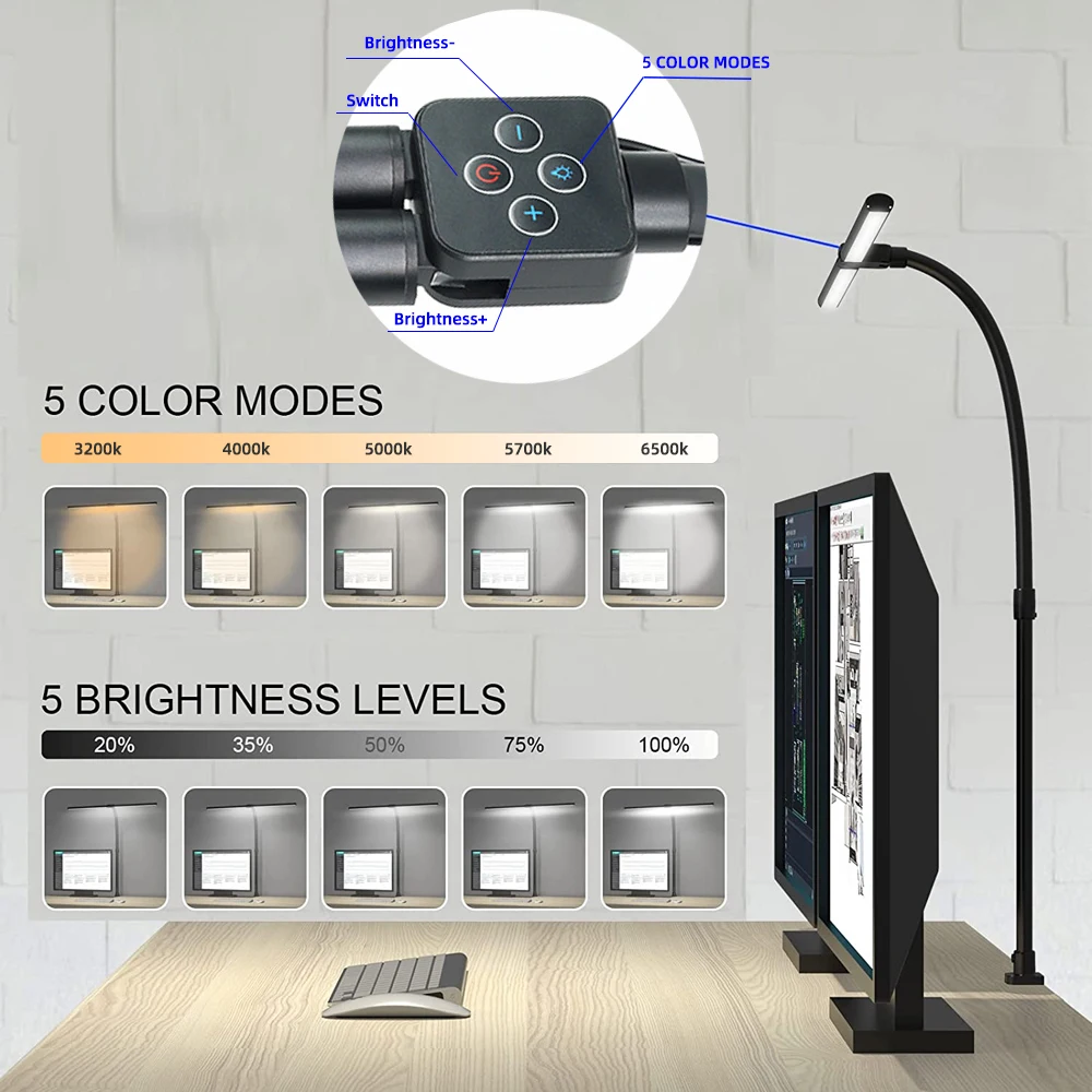 LED Double Vadītājs Lasījumā Galda Lampa 24W Salokāms Swing Arm Galda Lampa ar Klipsi Aptumšojami par Darbstacijas, PC Acu Aizsardzības Birojs1