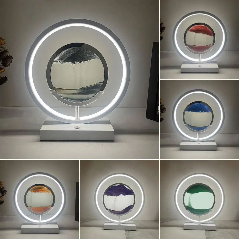 LED Tālvadības pults Gultas Galda Lampas, 3D plūstošās smiltis Smilšu Mākslas Ainas Dinamiskajā Apaļā Stikla, smilšu pulkstenis Bērniem, Guļamistaba Nakts Gaisma0