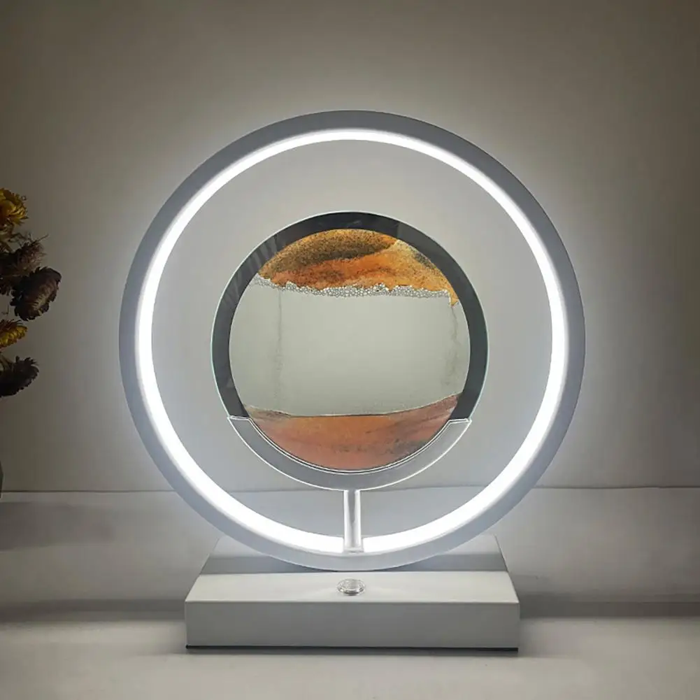 LED Tālvadības pults Gultas Galda Lampas, 3D plūstošās smiltis Smilšu Mākslas Ainas Dinamiskajā Apaļā Stikla, smilšu pulkstenis Bērniem, Guļamistaba Nakts Gaisma3