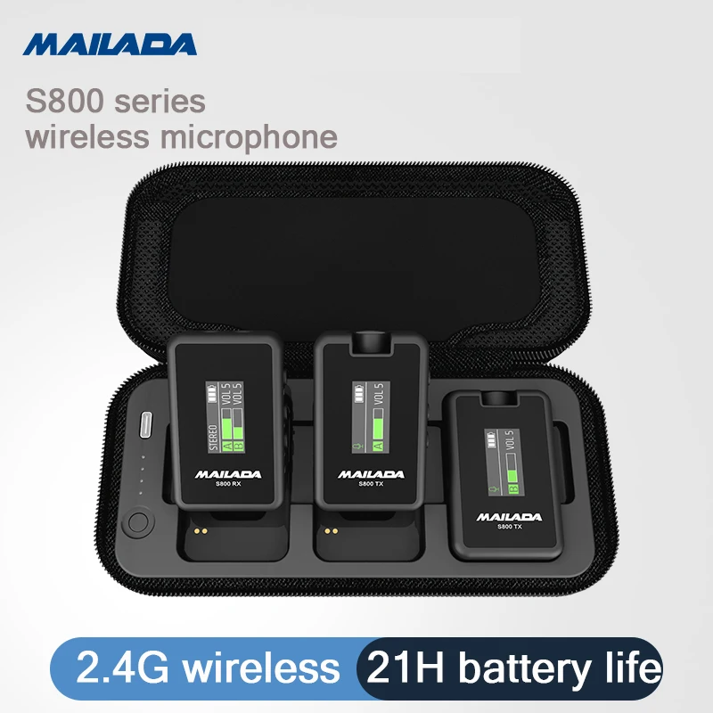 MAILADA S800 2.4 G Bezvadu Recordling Lavalier Mikrofons Ar 50M 21 Stundas Battery Life SLR Mobilo Tālruni, Āra Intervijas0