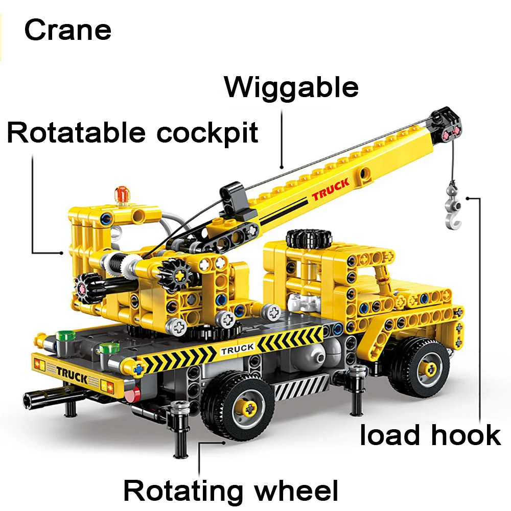 Mehāniskās Crane Truck Celtniecības Bloki Pilsētas Celtniecības tehnikas Puzzle Ķieģeļu Pull Atpakaļ, Transportlīdzekļa Modeli, Rotaļlietas, Dāvanas Bērniem2