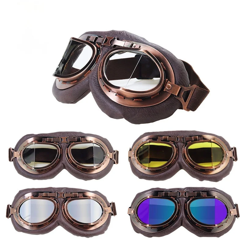 Motociklu Vintage Brilles Lether Slēpošanas Motokrosa Brilles Brilles Retro Velo Brilles Sporta Nepievelk Putekļus Acu Aizsardzībai Toņos0