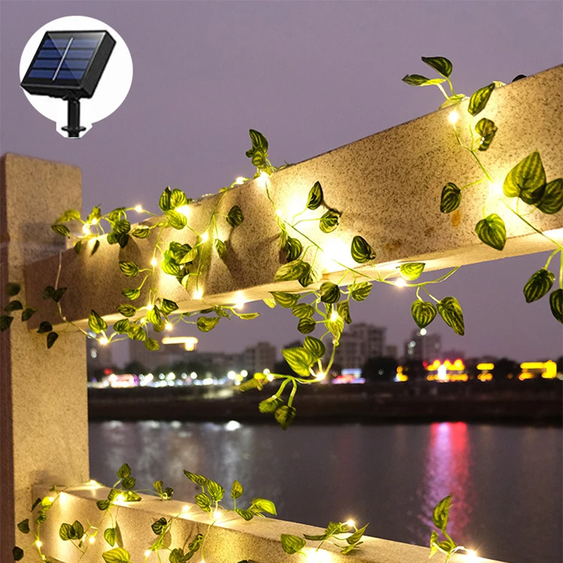 Pasaku Gaismas 10m 100LED /5M 50 LED Saules Gaismas, Maple Leaf Ūdensizturīgs Āra Saules Vainags Lampas Ziemassvētku Dārza Rotājumu0