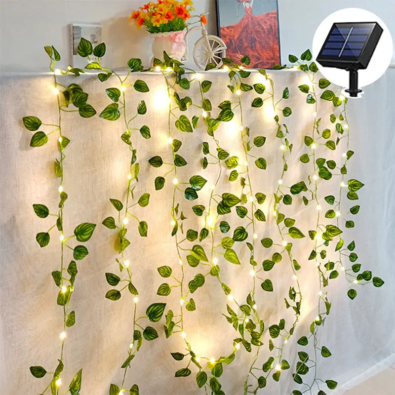 Pasaku Gaismas 10m 100LED /5M 50 LED Saules Gaismas, Maple Leaf Ūdensizturīgs Āra Saules Vainags Lampas Ziemassvētku Dārza Rotājumu4