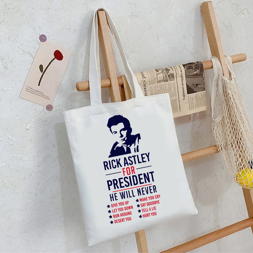 Rick Astley Par Prezidentu iepirkumu grozs atkārtoti shopper-iepirkšanās džutas maiss maiss shoping bolsas ecologicas sac cabas auduma cabas0