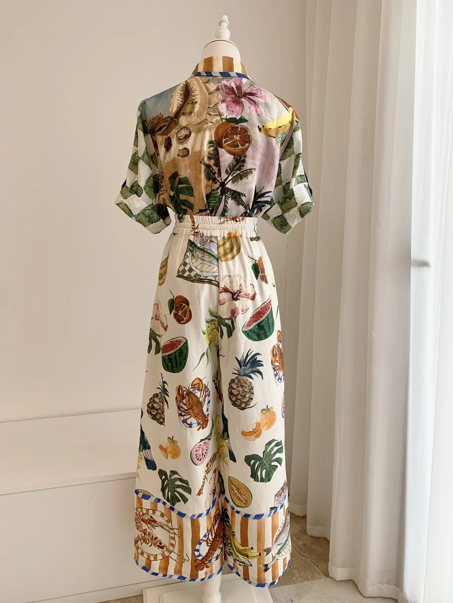 Sievietēm Stāvoklī, Eļļas Glezna Augļu Drukāt Veļas komplekts modes Brīvs Krekls topi + vaļīgas bikses2