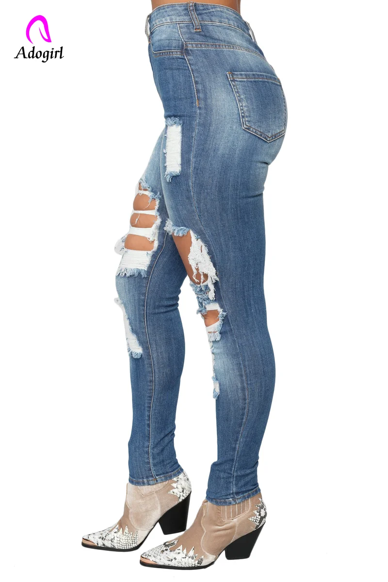 Sieviešu Iznīcināta Ripped Problemātisko Slim Džinsa Džinsi ar Augstu Elastības Jean Sexy Caurums Zīmuļa Sieviešu Džinsi Skinny Bikses Plus Izmērs 2XL2